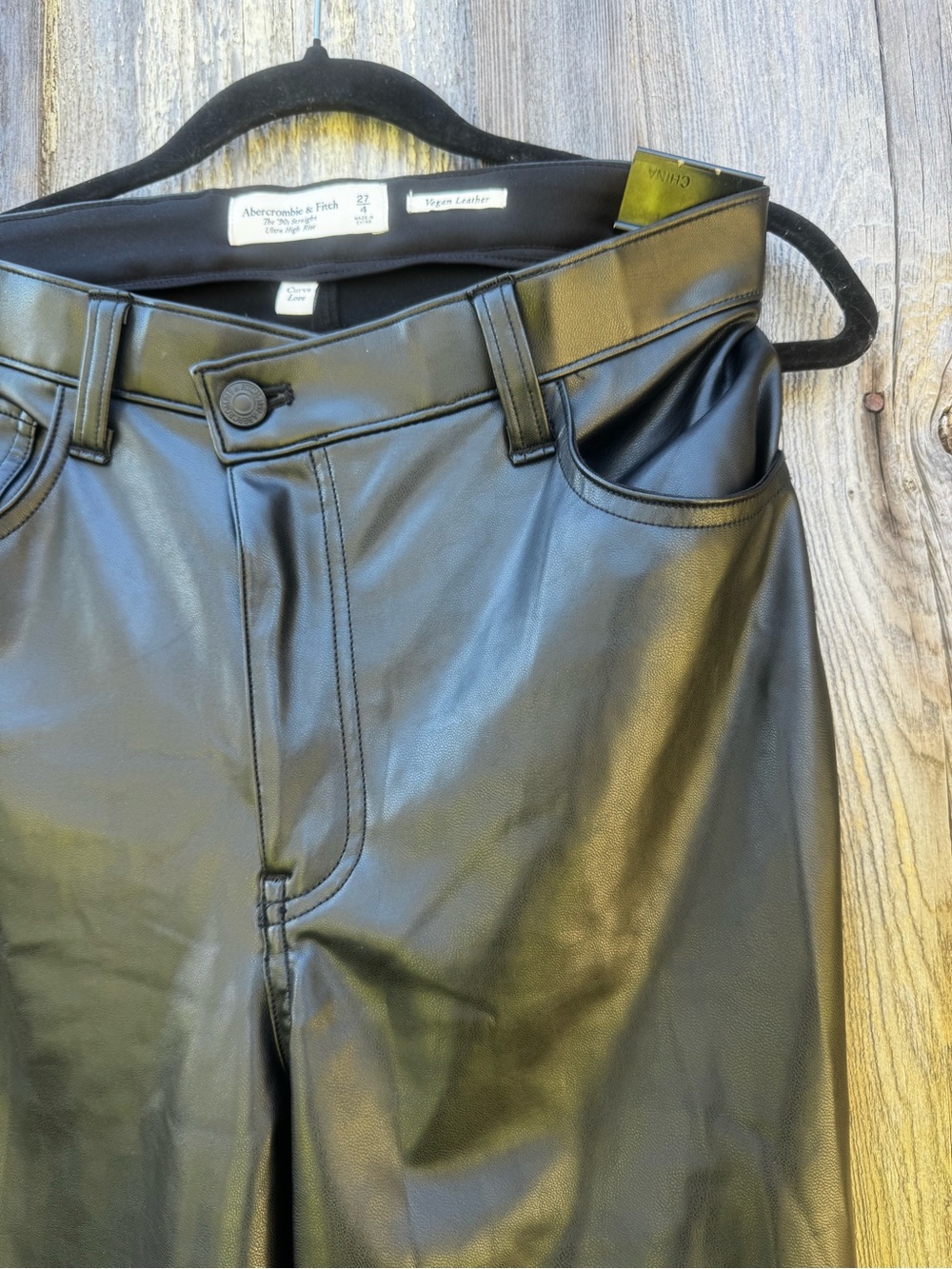 Abercrombie & Fitch Curve Love Vegan Leather Black Straight Leg Pants